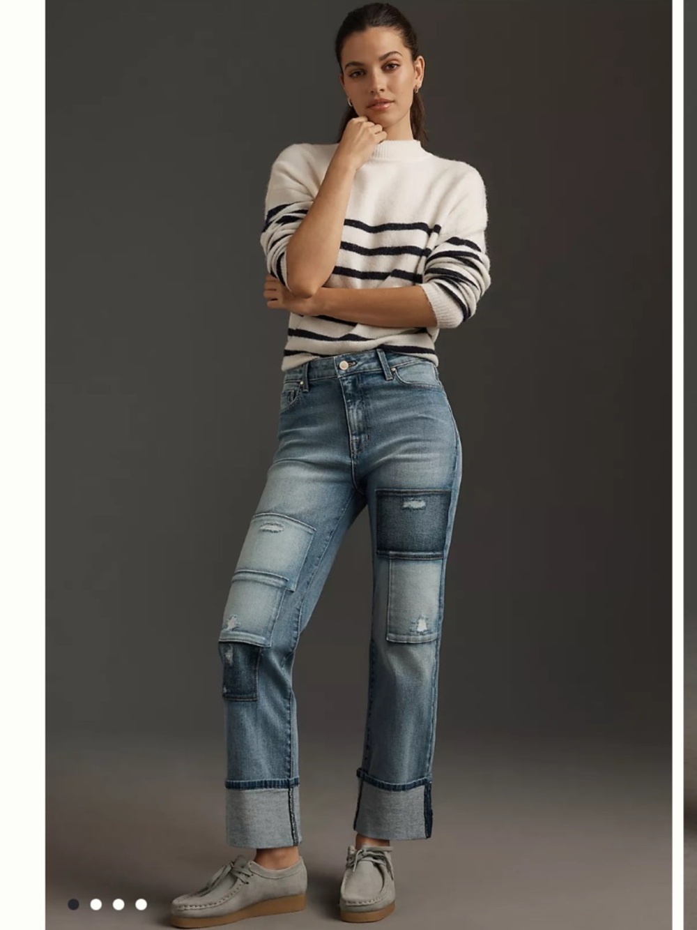 Fidelity Denim X Anthro Cali Cuff Patchwork Straight-Leg Crop Jeans LIKE NEW 30